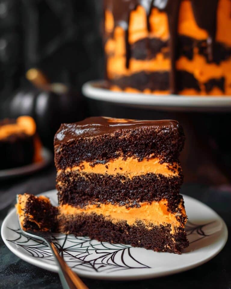 Halloween Birthday Cake with Dark Chocolate Fudge Layers and Orange Buttercream Frosting Recipe