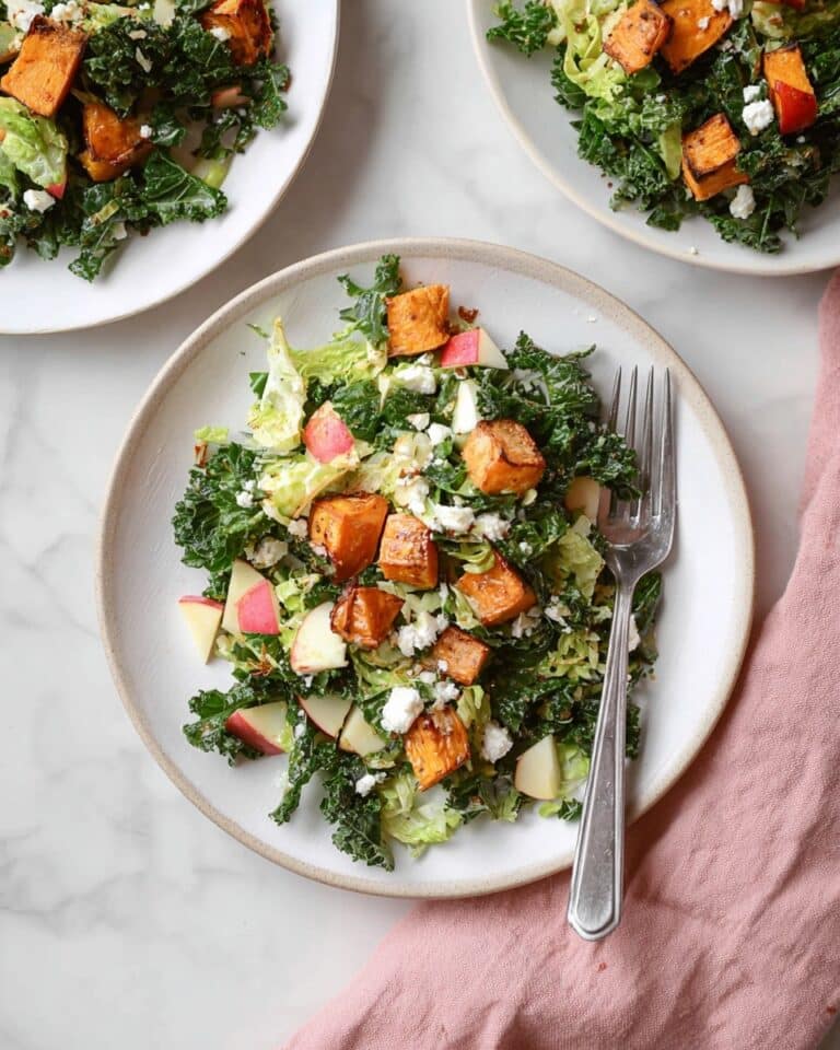 Fall Harvest Salad with Roasted Sweet Potatoes, Kale, Apples, and Tahini Dressing Recipe