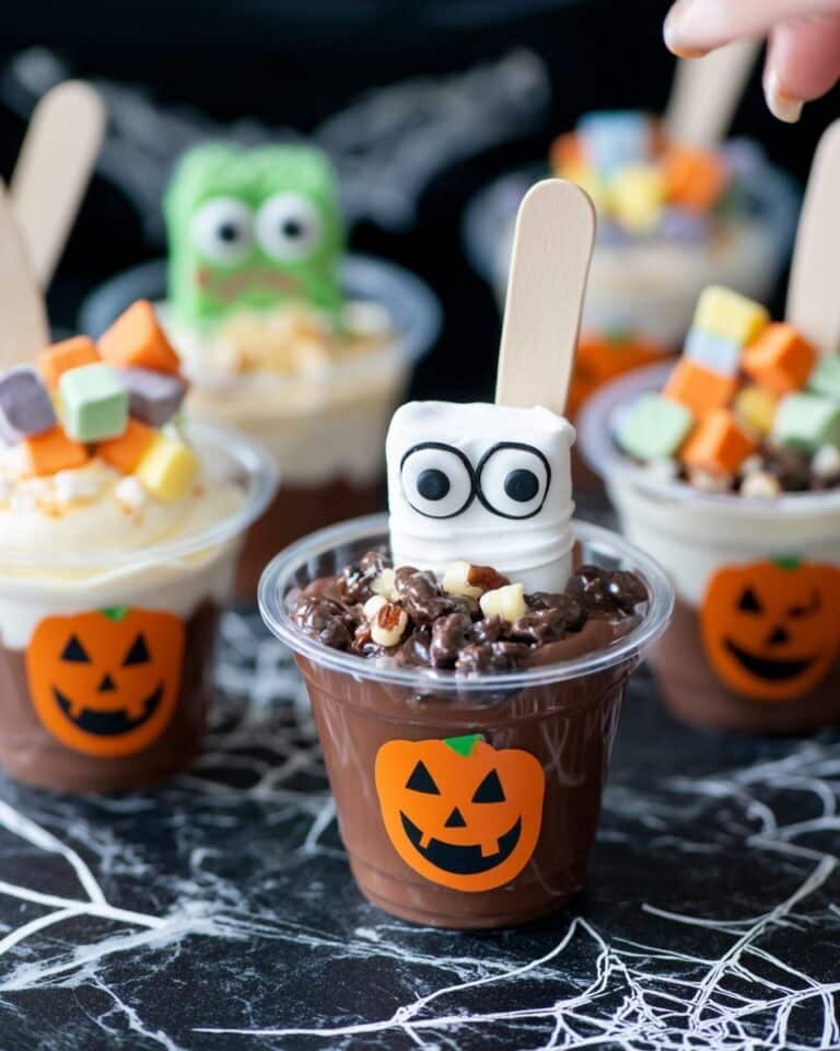 Mummy Pretzels with Spooky Pudding Cups Recipe
