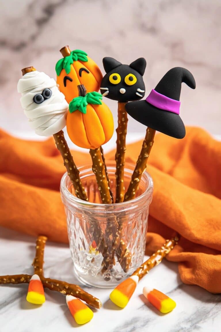 Halloween Pretzels with Fondant Decorations and Chocolate Topping Recipe