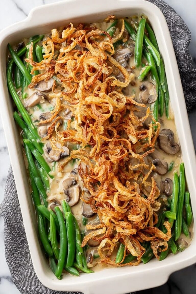 Creamy Mushroom Green Bean Casserole with Crispy Onions Recipe