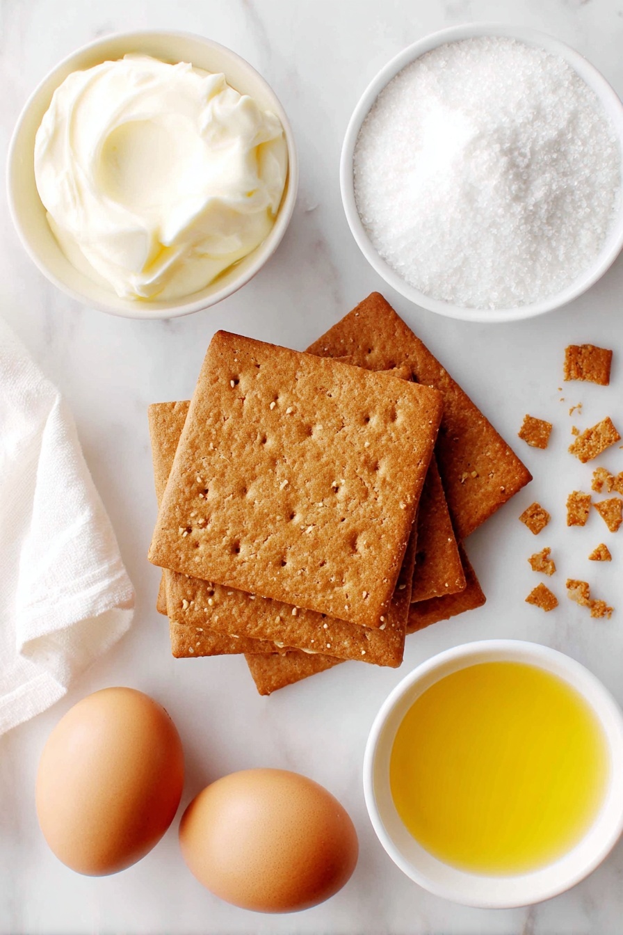 Creamy Lemon Squares, lemon bars with creamy filling, tangy lemon dessert, easy lemon dessert recipe, citrus lemon squares - Flat lay of a small stack of square graham crackers with golden brown texture, a few loose crumbs around them, a small white ceramic bowl filled with melted golden butter, a small white ceramic bowl with white granulated sugar, two whole brown eggs with smooth clean shells, a small white ceramic bowl holding thick creamy sweetened condensed milk, and a small white ceramic bowl with bright yellow freshly squeezed lemon juice, all arranged symmetrically and evenly spaced, placed on a clean white marble surface, soft natural light, photo taken with an iPhone, professional food photography style, fresh ingredients, white ceramic bowls, no bottles, no duplicates, no utensils, no packaging --ar 2:3 --v 7 --p m7354615311229779997
