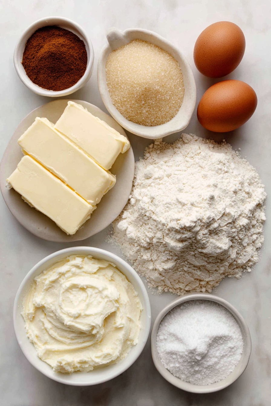 Brown Sugar Pop Tart Cookies, homemade pop tart cookies, easy dessert recipes, cinnamon sugar cookies, sweet snack ideas - Flat lay of a small mound of all-purpose flour, a small pile of cornstarch powder, a small heap of granulated sugar, a small mound of packed light brown sugar, two sticks of unsalted butter with a natural creamy texture, one large uncracked brown egg, a few sprigs of vanilla beans, a small white ceramic bowl filled with smooth sour cream, a small white ceramic bowl containing ground cinnamon, and a small white ceramic bowl with powdered sugar, placed on a clean white marble surface, soft natural light, photo taken with an iPhone, professional food photography style, fresh ingredients, white ceramic bowls, no bottles, no duplicates, no utensils, no packaging --ar 2:3 --v 7 --p awthu7i m7354615311229779997