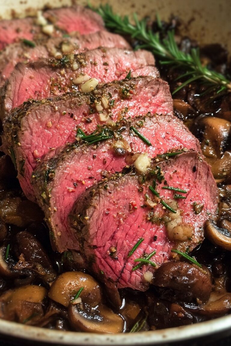 Herb-Garlic Roast Beef with Mushroom Sauce Recipe