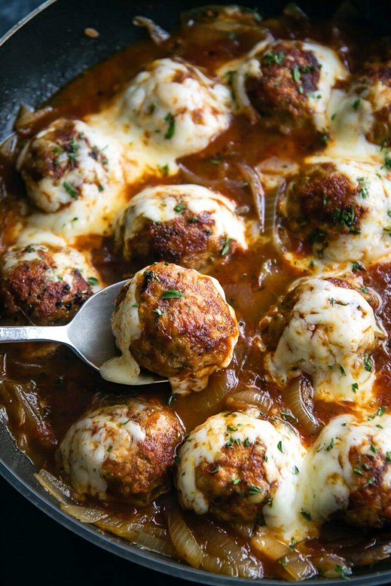 French Onion Chicken Meatballs Skillet Recipe