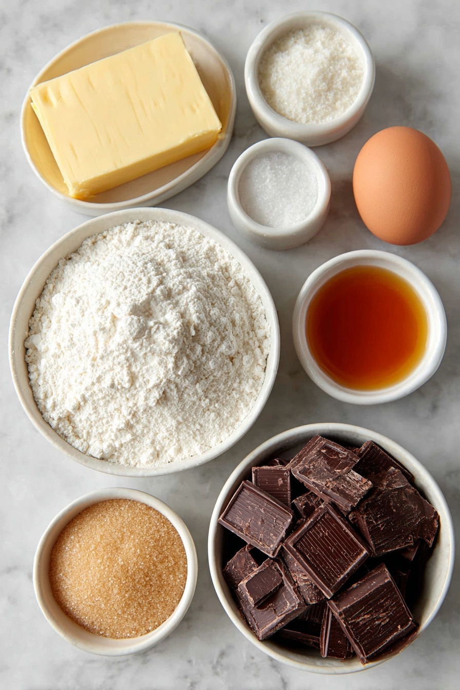Cream Cheese Chocolate Chip Cookies, Cream Cheese Cookies, Chewy Chocolate Chip Cookies, Soft Cookie Recipes, Easy Cookie Recipes - Flat lay of a small slab of unsalted butter, a quarter cup of soft cream cheese in a white ceramic bowl, a small white bowl filled with light brown sugar, another small white bowl with granulated sugar, one large brown egg with a clean shell, a small white bowl holding amber vanilla extract, a simple white bowl heaped with all-purpose flour, a tiny white bowl with cornstarch, a small white bowl containing baking soda, a pinch of salt displayed loosely on the surface, and a white ceramic bowl overflowing with semi-sweet chocolate chunks and chips, arranged symmetrically and naturally, placed on a clean white marble surface, soft natural light, photo taken with an iPhone, professional food photography style, fresh ingredients, white ceramic bowls, no bottles, no duplicates, no utensils, no packaging --ar 2:3 --v 7 --p m7354615311229779997