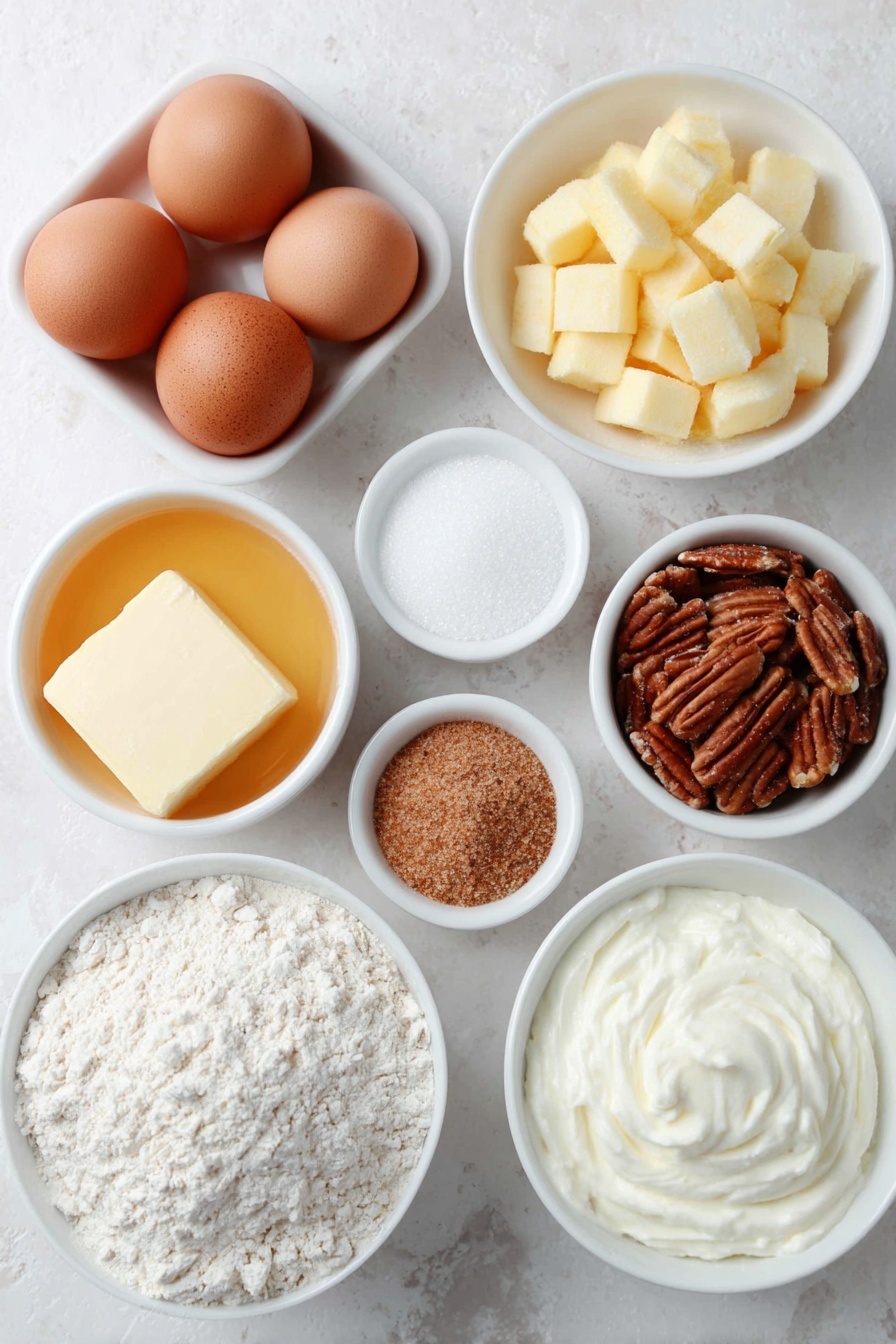 Soft Apple Cinnamon Rolls, Apple Cinnamon Rolls, Homemade Cinnamon Rolls, Fluffy Cinnamon Roll Recipe, Autumn Breakfast Treats - Flat lay of a simple white ceramic bowl with whole brown eggs with clean shells, a small white bowl filled with lukewarm whole milk, a small white bowl of granulated sugar, a small white bowl of active dried yeast granules, a small white bowl with kosher salt, a small white bowl of all-purpose flour, a square of unsalted butter at room temperature, four peeled and cored medium apples diced into small cubes, a small white bowl with brown sugar, a small white bowl with ground cinnamon, a small white bowl of cornstarch, whole pecan halves, a small white bowl filled with softened unsalted butter, a small white bowl of cream cheese at room temperature, a small white bowl with sifted powdered sugar, a small white bowl containing heavy whipping cream placed on a clean white marble surface, soft natural light, photo taken with an iPhone, professional food photography style, fresh ingredients, white ceramic bowls, no bottles, no duplicates, no utensils, no packaging --ar 2:3 --v 7 --p m7354615311229779997
