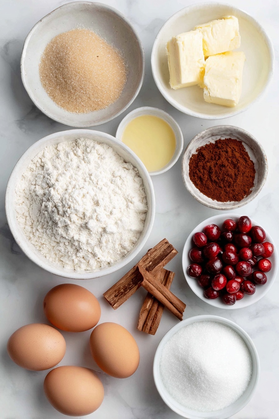 Cranberry Orange Muffins, cranberry orange muffin recipe, citrus breakfast muffins, quick cranberry muffins, easy fall muffin recipe - Flat lay of a small pile of light brown sugar, a small pile of granulated sugar, a white ceramic bowl with melted butter, a small mound of all-purpose flour, a few whole brown cinnamon sticks alongside ground cinnamon in a small white bowl, two whole uncracked brown eggs, a simple white ceramic bowl of plain yogurt, a small white bowl with fresh orange juice, a small white bowl with milk, a few bright fresh cranberries, fresh orange zest curls, a small white bowl of confectioners’ sugar placed on a clean white marble surface, soft natural light, photo taken with an iPhone, professional food photography style, fresh ingredients, white ceramic bowls, no bottles, no duplicates, no utensils, no packaging --ar 2:3 --v 7 --p m7354615311229779997