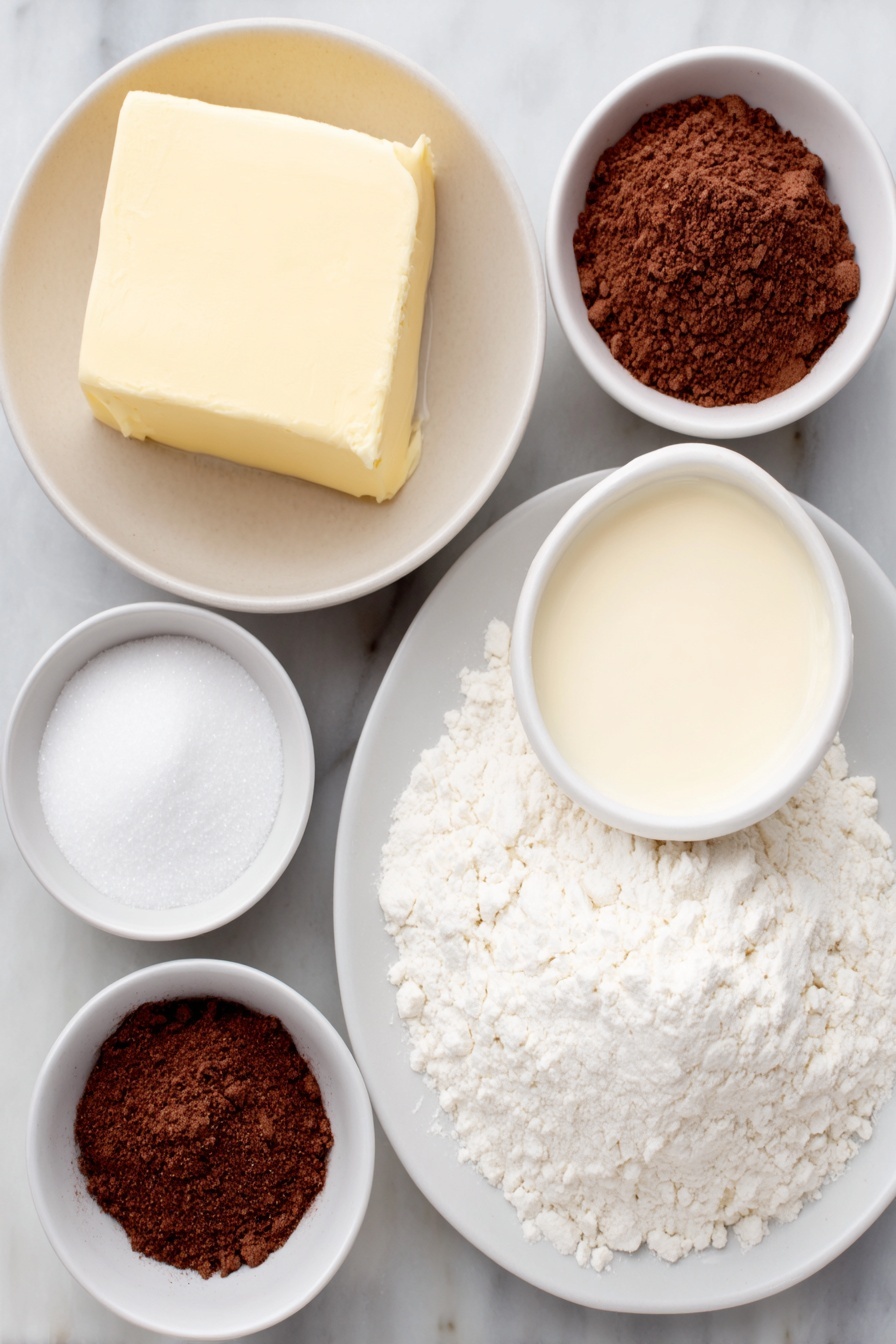 Eggnog Cookies, Holiday Cookies, Nutmeg Eggnog Cookies, Festive Cookie Recipes, Easy Eggnog Cookies - Flat lay of a small block of softened butter, a white ceramic bowl with granulated sugar, a small white bowl filled with creamy eggnog, a mound of all-purpose flour on a simple white plate, a small white bowl containing ground nutmeg, a small white bowl with baking soda, a separate small white bowl holding confectioners' sugar, placed on a clean white marble surface, soft natural light, photo taken with an iPhone, professional food photography style, fresh ingredients, white ceramic bowls, no bottles, no duplicates, no utensils, no packaging --ar 2:3 --v 7 --p m7354615311229779997