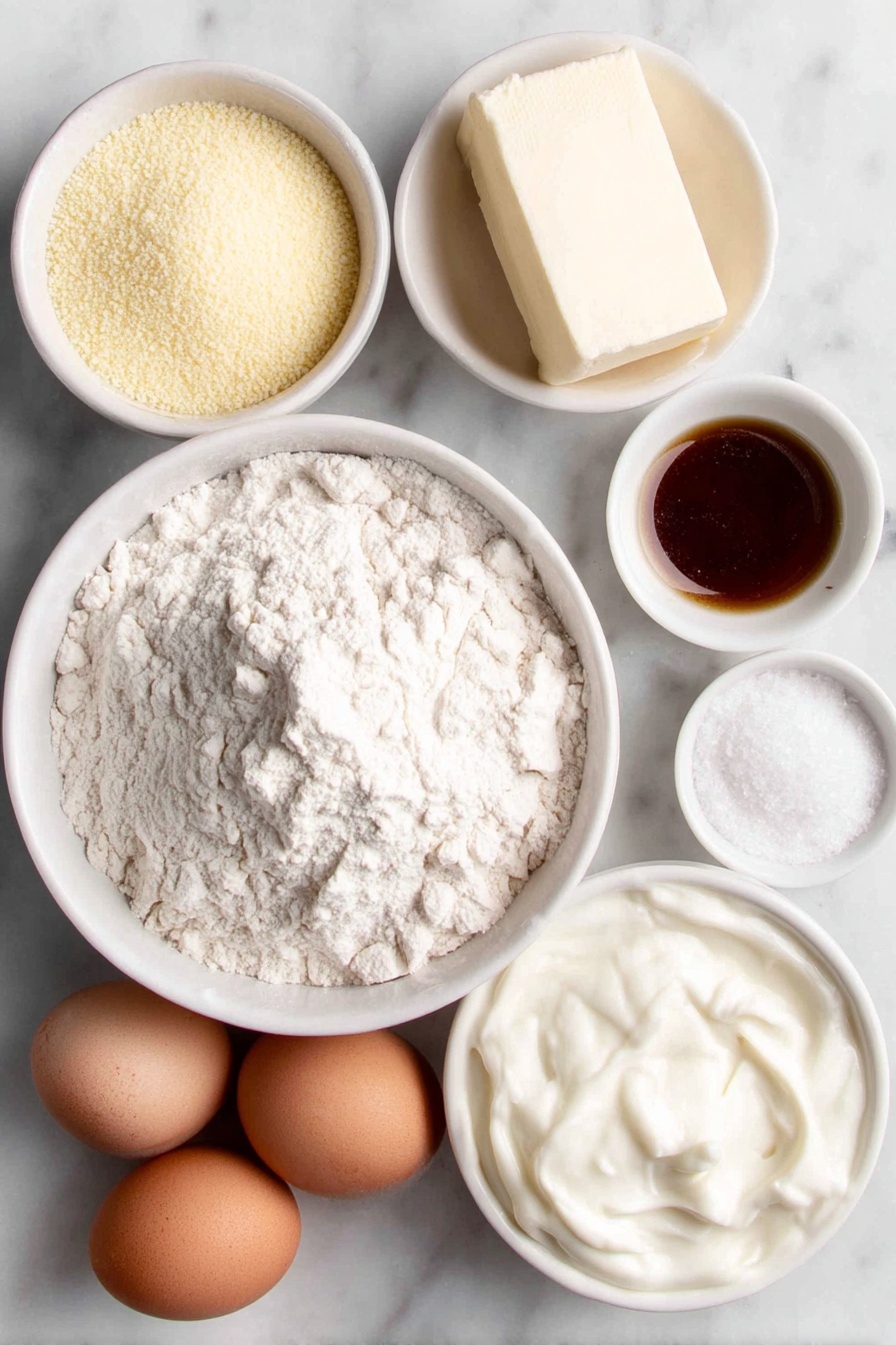 Moist Homemade Cornbread with Honey, homemade cornbread recipe, sweet cornbread, easy cornbread with honey, buttery cornbread - Flat lay of a small white ceramic bowl of spooned and leveled all-purpose flour, a small white ceramic bowl of bright yellow cornmeal, a small white ceramic bowl with coarse kosher salt, a small white ceramic bowl with white baking soda, a small white ceramic bowl with light beige baking powder, a half stick of creamy pale yellow butter, a small white ceramic bowl of golden vegetable oil, a small white ceramic bowl filled with white granulated sugar, a small white ceramic bowl with thick amber honey, two large whole brown eggs with clean shells, a small white ceramic bowl filled with creamy white buttermilk placed on a clean white marble surface, soft natural light, photo taken with an iPhone, professional food photography style, fresh ingredients, white ceramic bowls, no bottles, no duplicates, no utensils, no packaging --ar 2:3 --v 7 --p m7354615311229779997