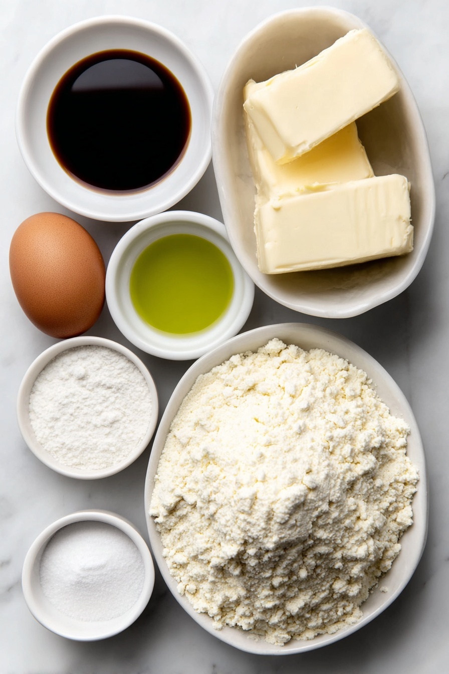 Green Peppermint Cake Mix Cookies, peppermint cookie recipe, holiday cake mix cookies, easy peppermint cookies, festive minty cookies - Flat lay of a small mound of fine white cake mix on a simple white ceramic plate, a few tablespoons of pale creamy unsalted butter shaped into a neat pat, two whole brown eggs with clean shells, a small white bowl filled with clear peppermint extract, another small white bowl with smooth vanilla extract, a delicate dollop of bright green gel food coloring on white ceramic, a small white bowl containing pure white powdered sugar, a separate small white bowl with fine white cornstarch, and a scattering of tiny bright red heart-shaped sprinkles arranged artfully on the side, all placed on a clean white marble surface, soft natural light, photo taken with an iPhone, professional food photography style, fresh ingredients, white ceramic bowls, no bottles, no duplicates, no utensils, no packaging --ar 2:3 --v 7 --p m7354615311229779997