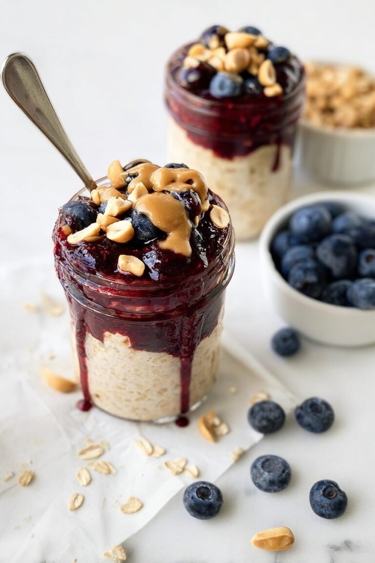 Creamy Peanut Butter and Jelly Overnight Oats Recipe