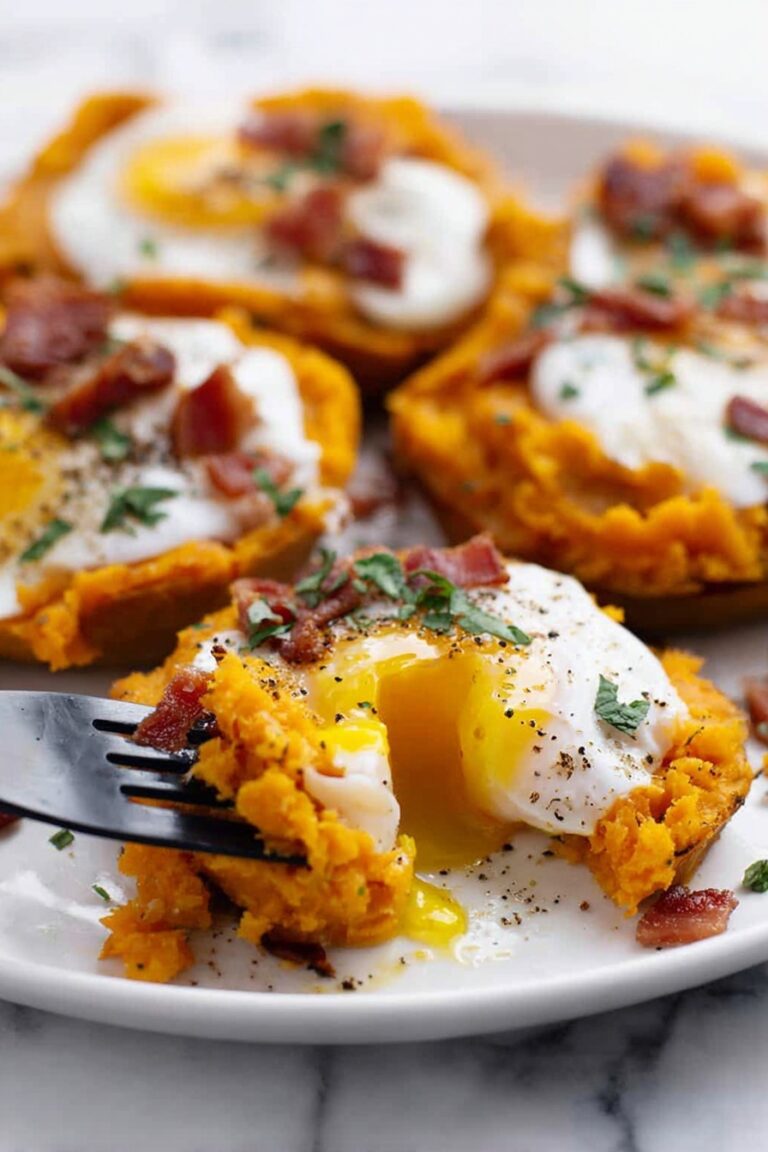 Sweet Potato Breakfast Boats with Eggs and Bacon Recipe