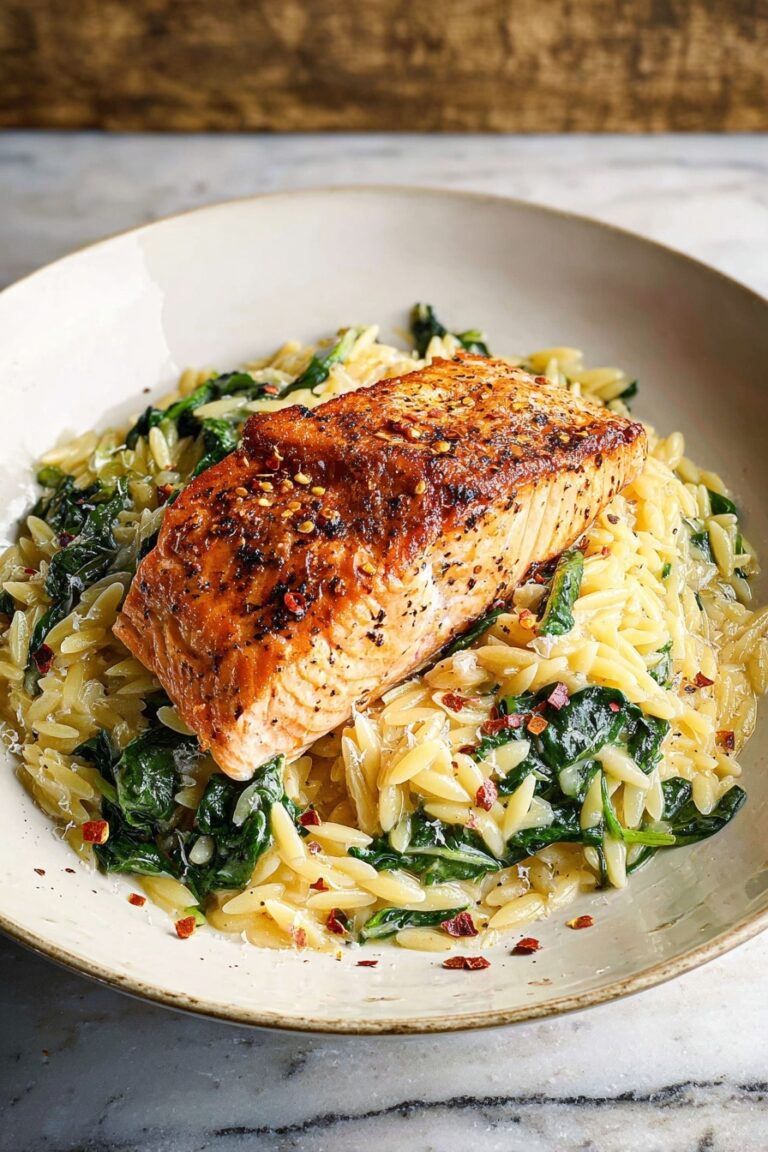 Skillet Lemon Salmon with Orzo Recipe